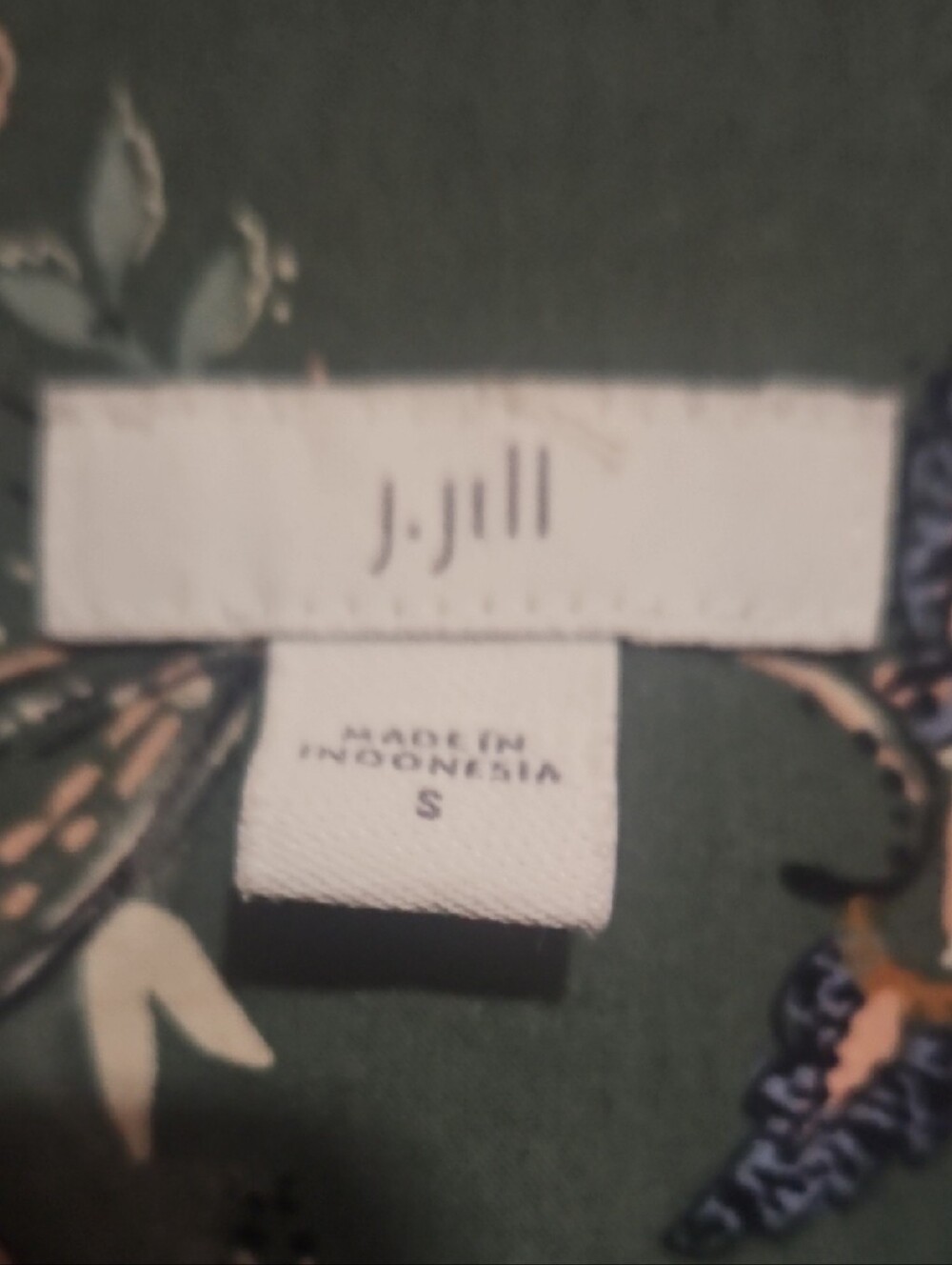 J. Jill Olive Green Floral Dress with Pink and Cream Accents